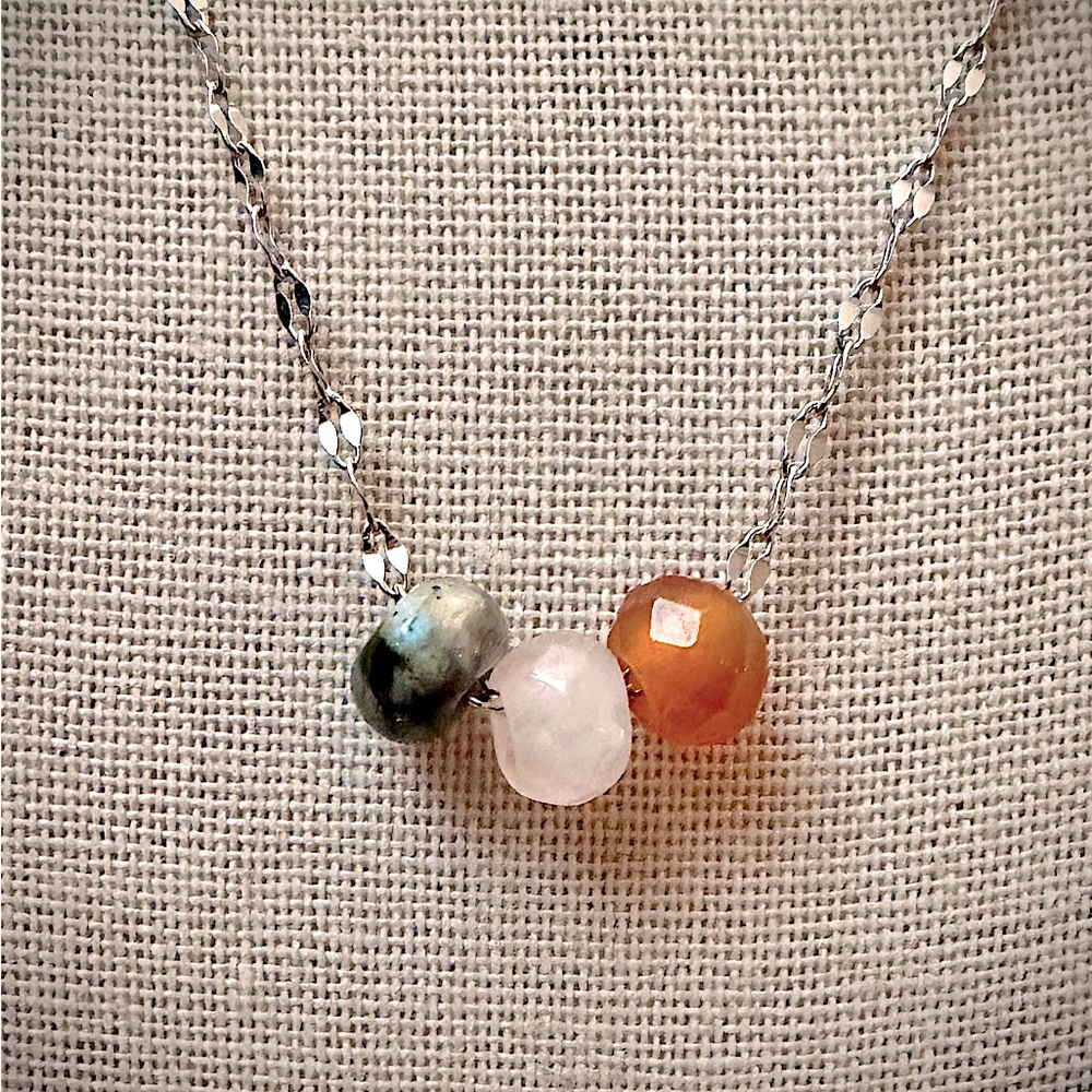 HEART CHAKRA! Labradorite, Rose Quartz & Carnelian 18 kt Gold Necklace❣️